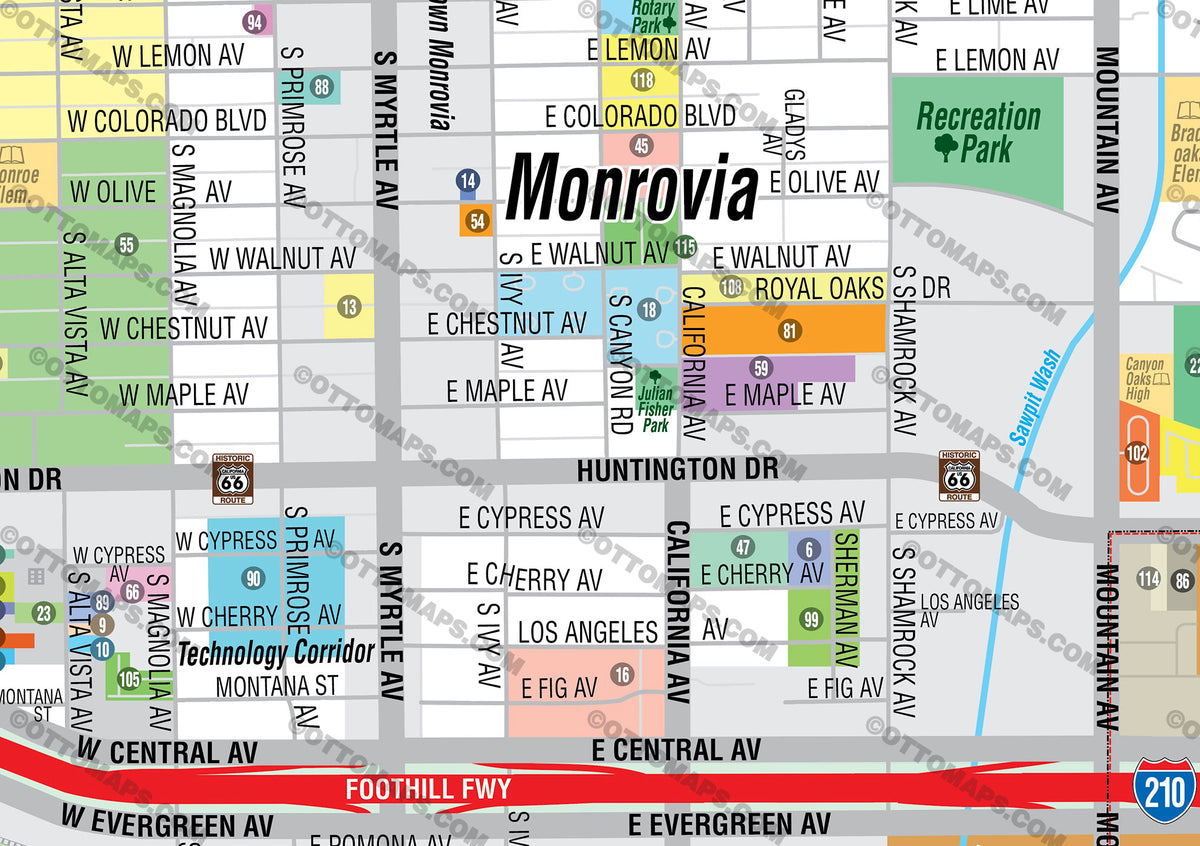 Monrovia Map Los Angeles County Ca Otto Maps