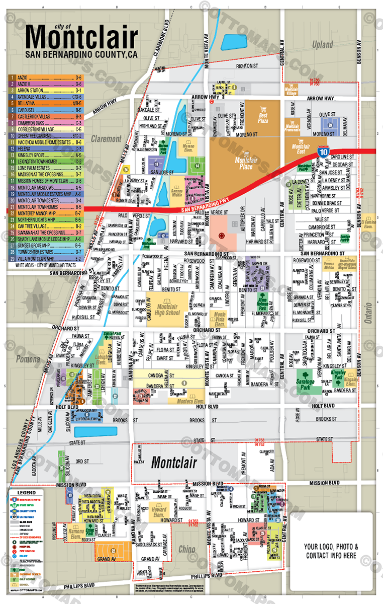 Montclair Map, San Bernardino County, CA - FILES - PDF and AI, editable, vector, royalty free - with box
