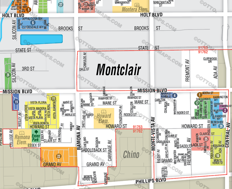 Montclair Map, San Bernardino County, CA - FILES - PDF and AI, editable, vector, royalty free