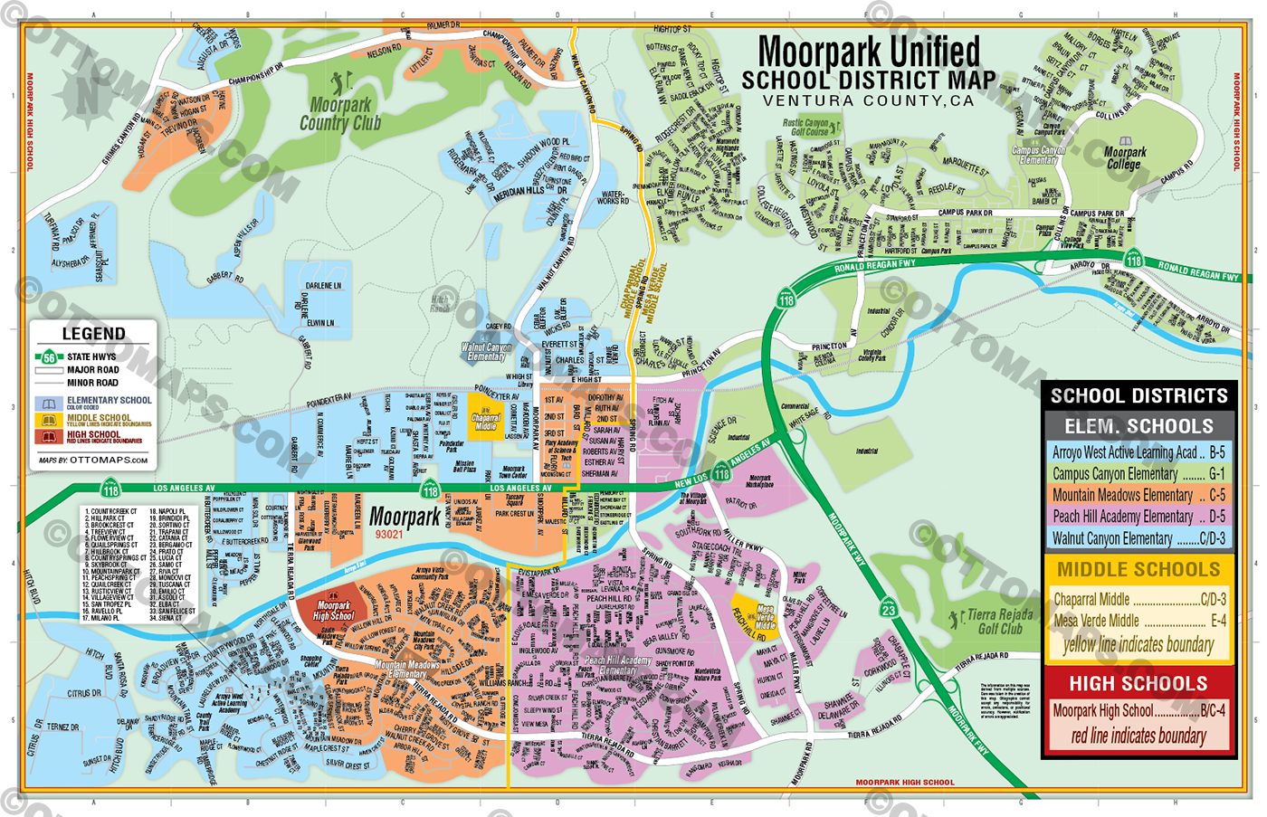 Moorpark Unified School District Map - FILES - PDF and AI, editable, layered, vector, royalty free