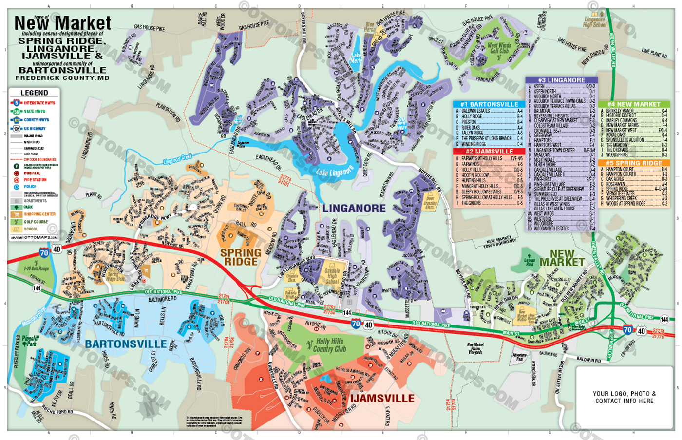 New Market Area Map, Frederick County, MD - FILES - PDF and AI Files, editable, vector, royalty free - with box