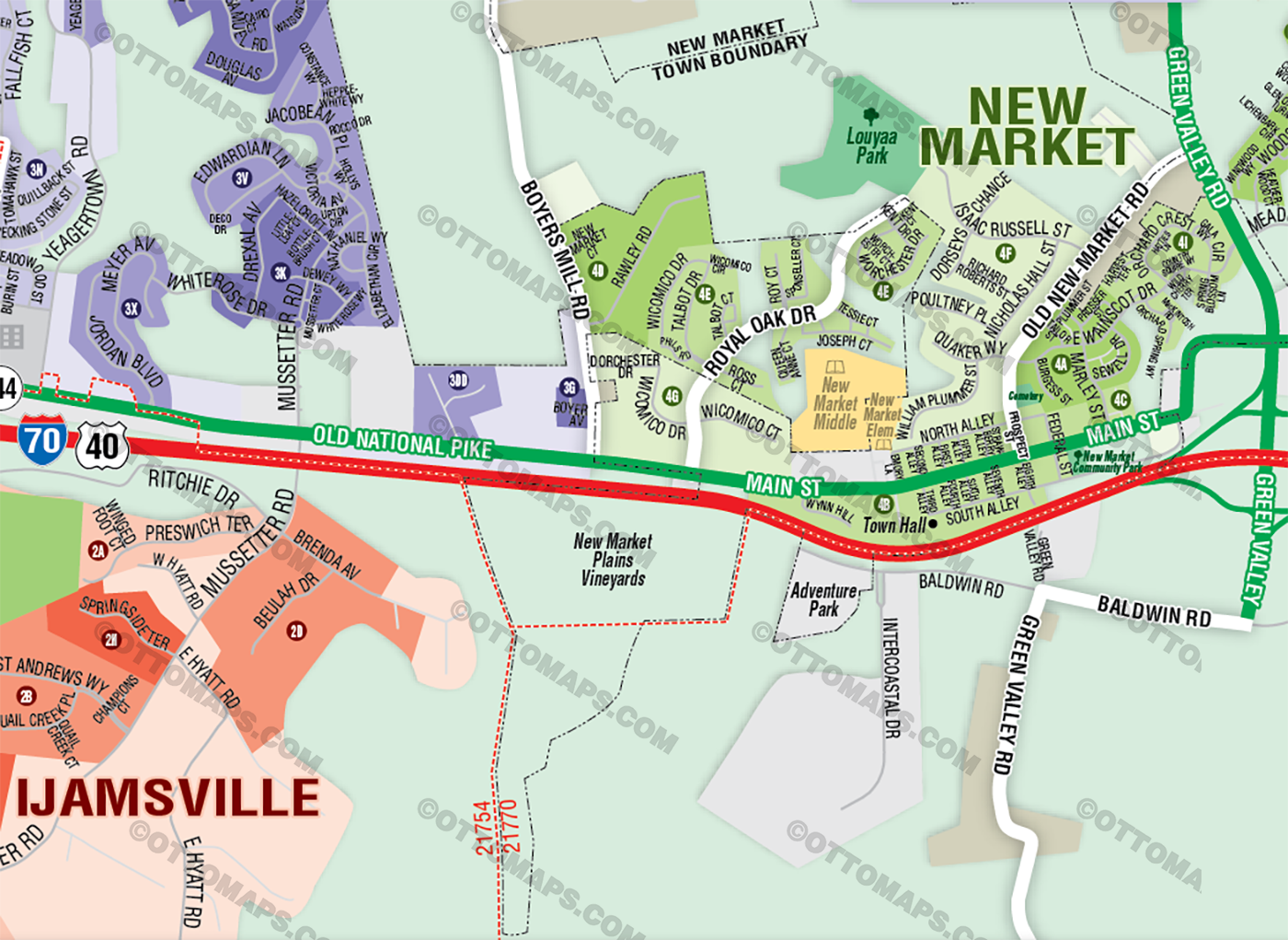 New Market Area Map, Frederick County, MD - FILES - PDF and AI Files, editable, vector, royalty free - zoom