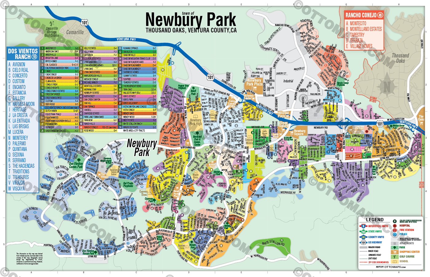 Newbury Park Map, Thousand Oaks, Ventura County, CA - FILES - PDF and AI, editable, vector, royalty free - no box