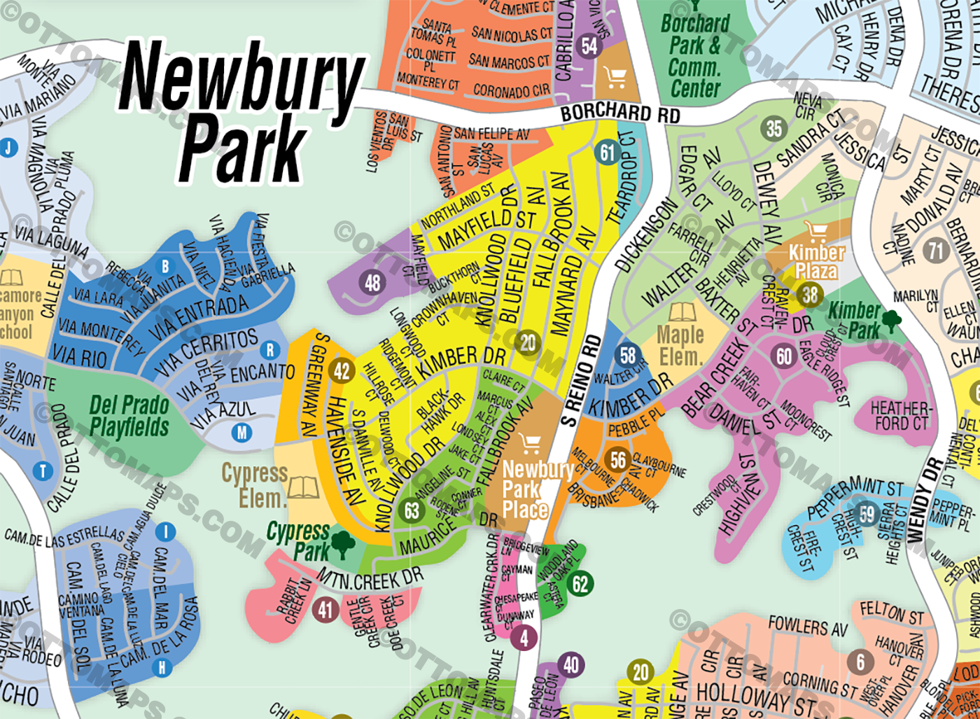 Newbury Park Map, Thousand Oaks, Ventura County, CA - FILES - PDF and AI, editable, vector, royalty free - zoom