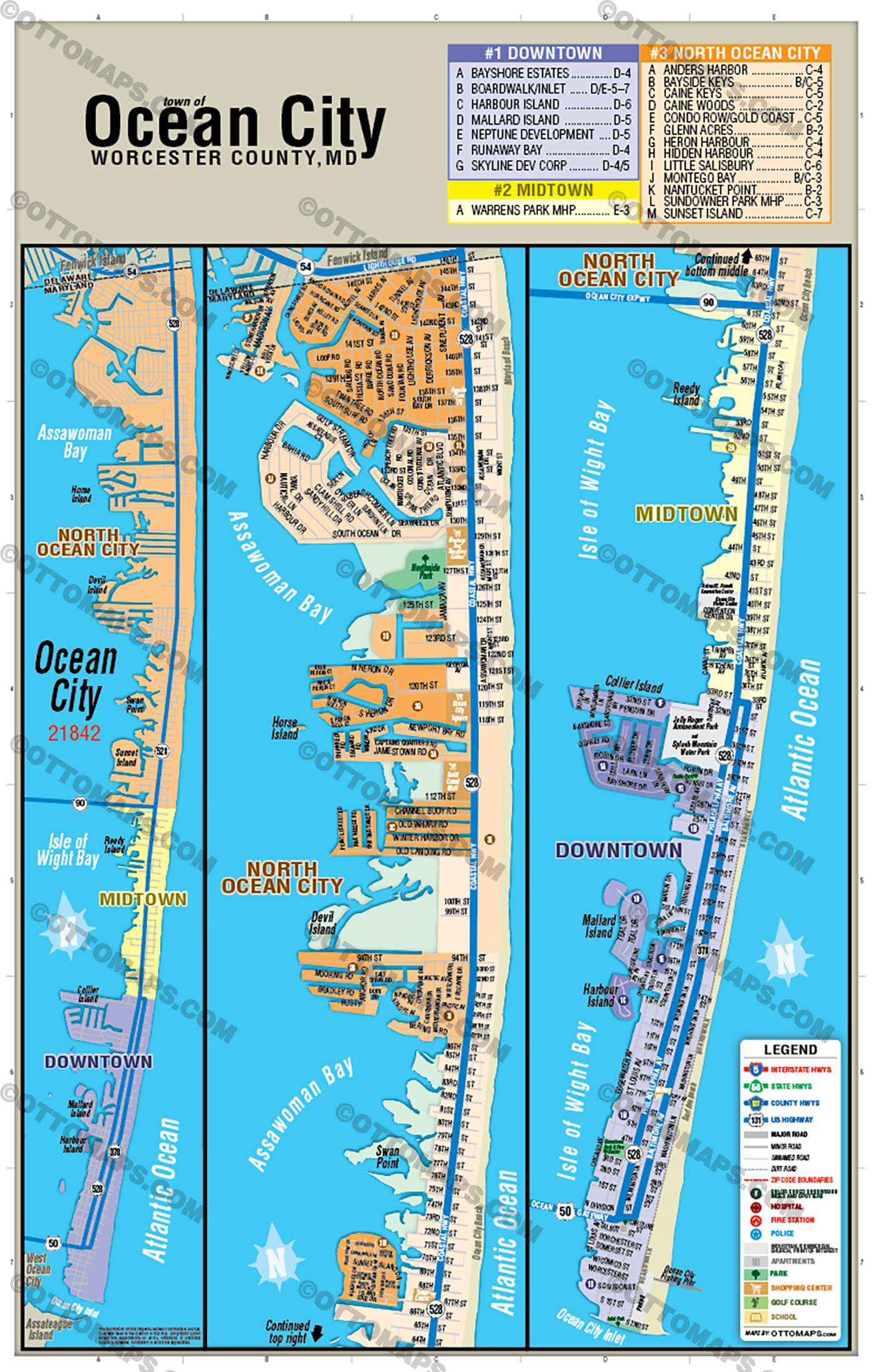 Ocean City Map, Worcester County, MD - FILES - PDF and AI Files, editable, vector, royalty free - no BOX