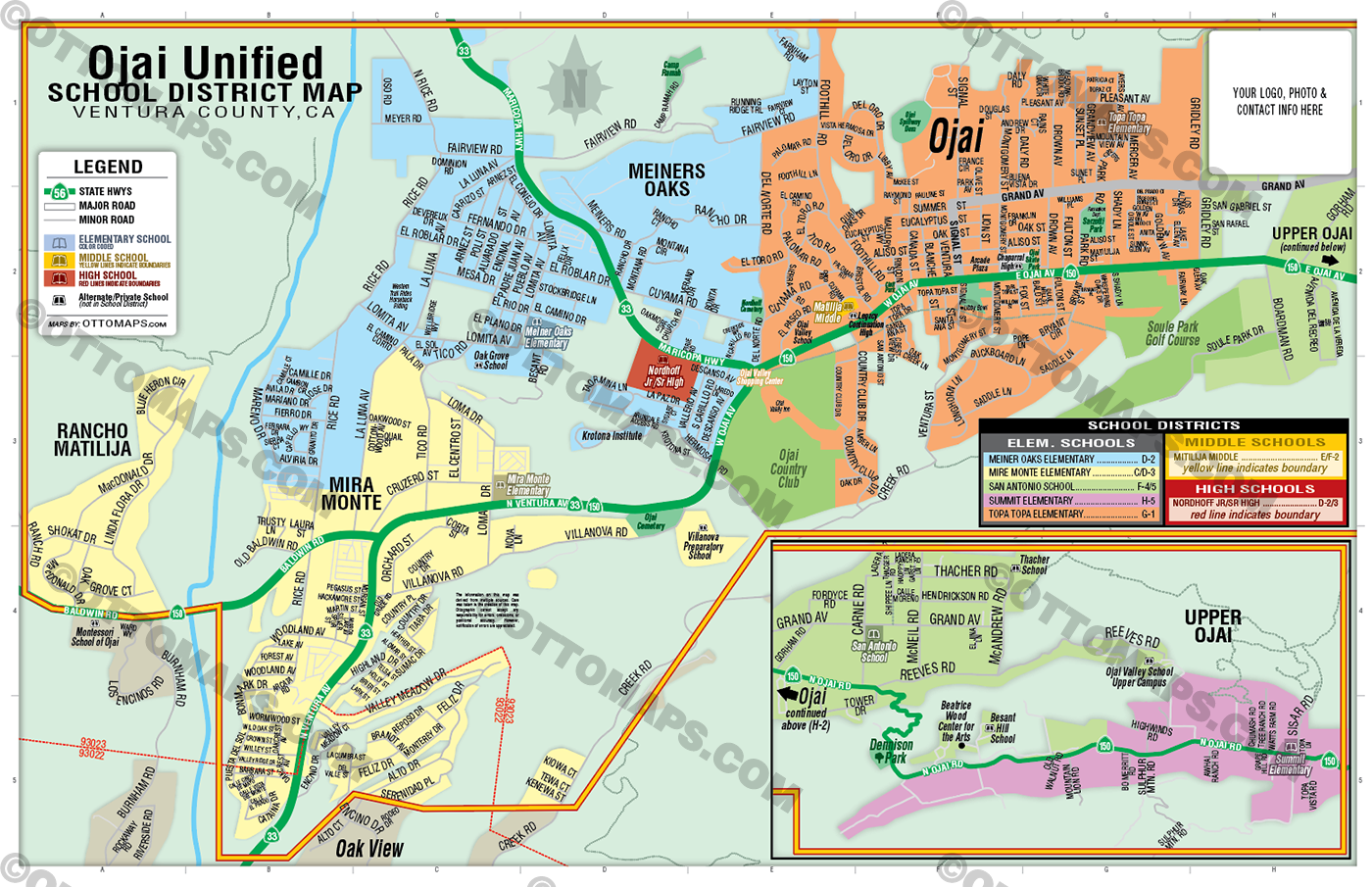 Ojai Unified School District Map, Ventura County, CA - FILES - PDF and AI, editable, vector, royalty free with box