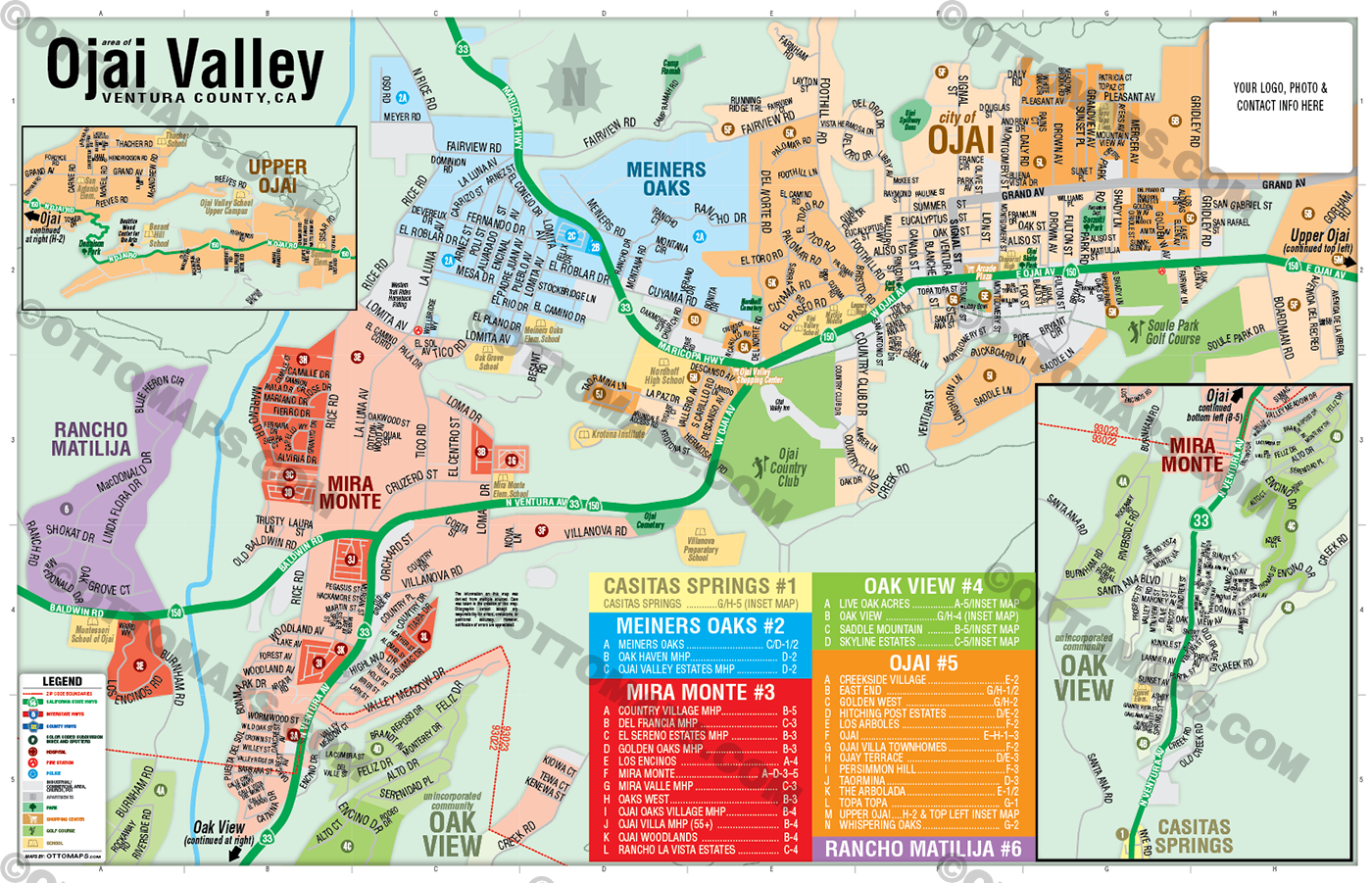 Ojai Valley Map, Ventura County, CA - FILES - PDF and AI, editable, vector, royalty free with box