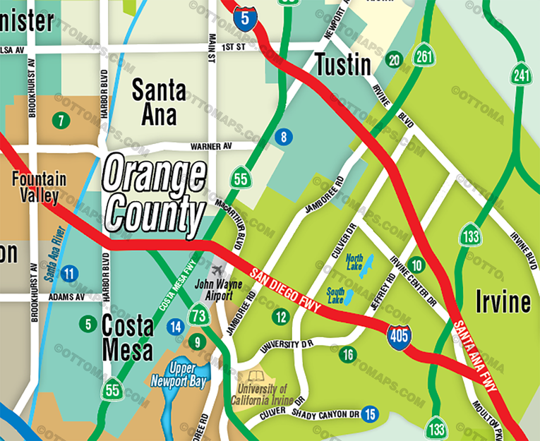 Orange County Golf Map - FILES - PDF and AI, editable, layered, vector, royalty free