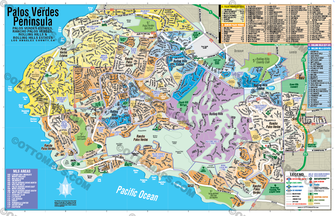 Palos Verdes Peninsula Map - FILES - PDF and AI, editable, layered, vector, royalty free