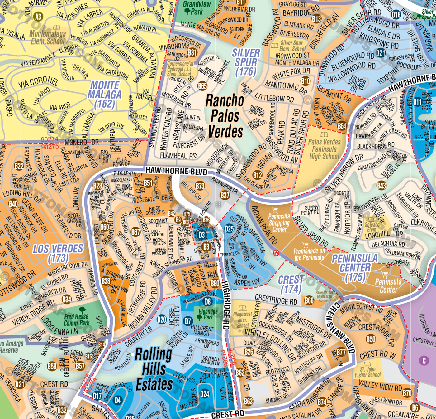 Palos Verdes Peninsula Map - FILES - PDF and AI, editable, layered, vector, royalty free