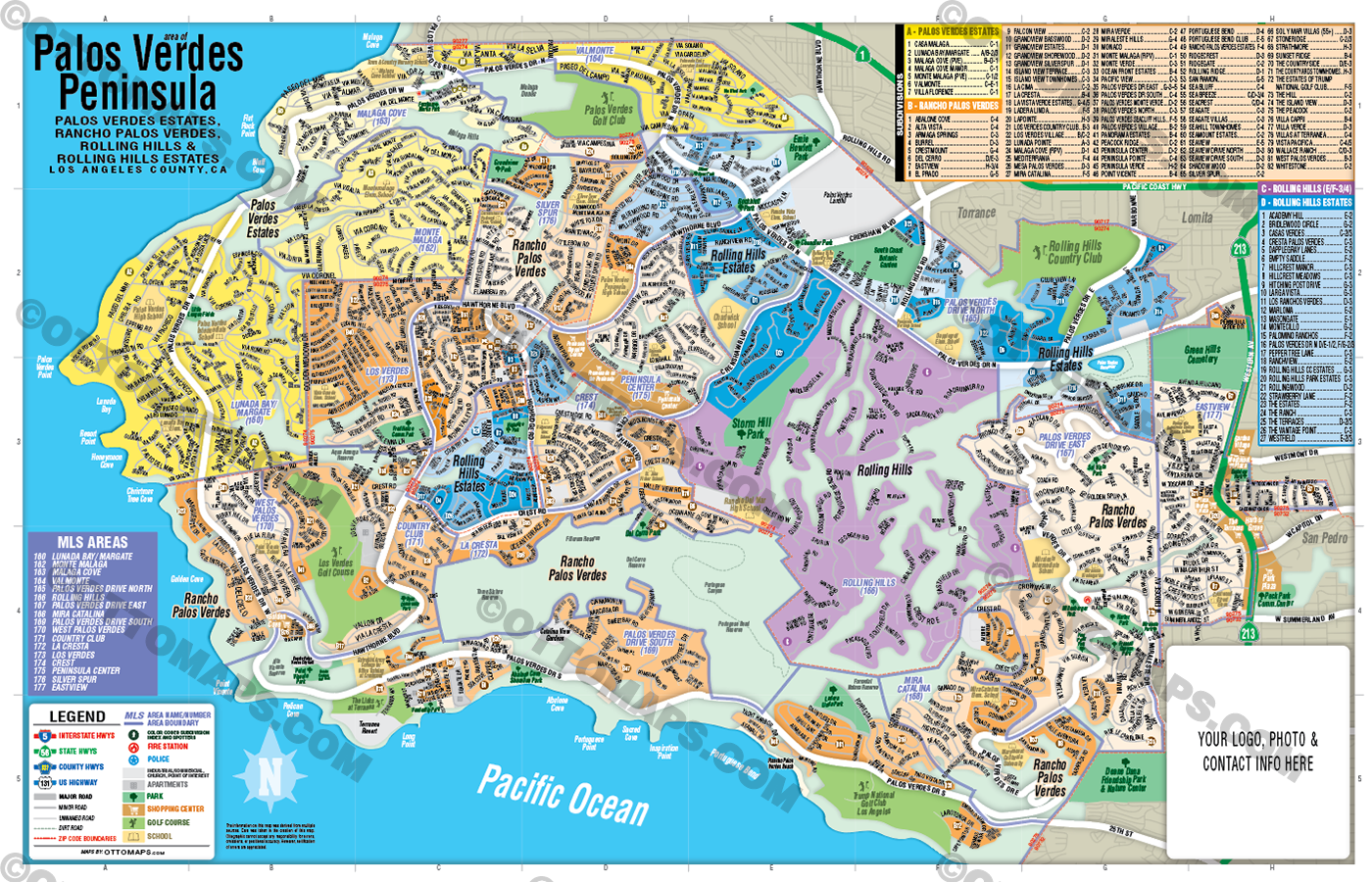 Palos Verdes Peninsula Map - FILES - PDF and AI, editable, layered, vector, royalty free