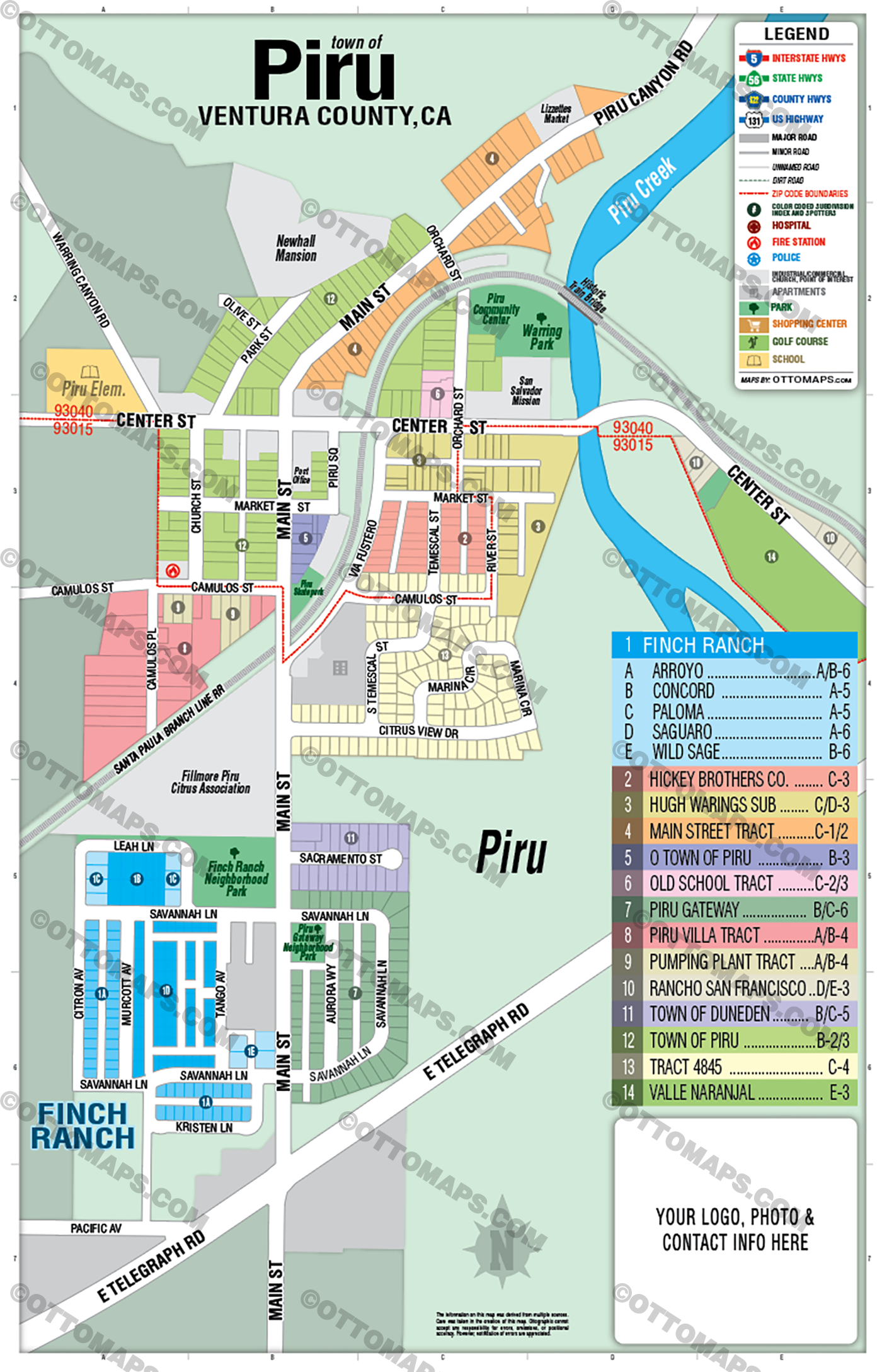 Piru Map, Ventura County, CA - FILES - PDF and AI, editable, vector, royalty free