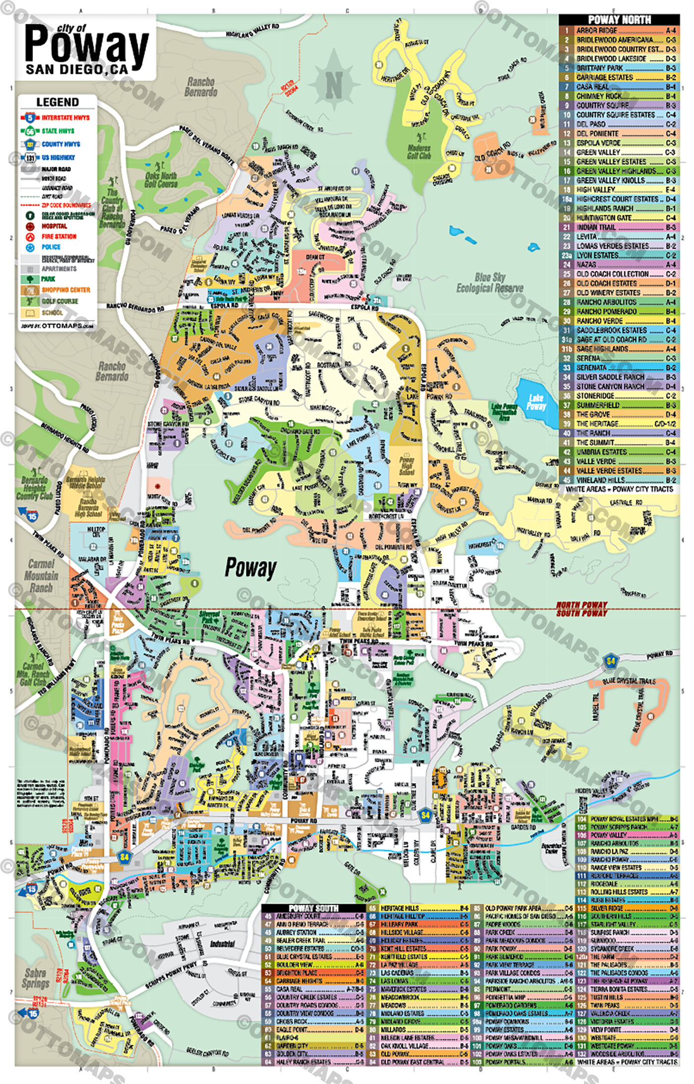 Poway Map, San Diego County, CA - FILES - PDF and AI, editable, vector, royalty free