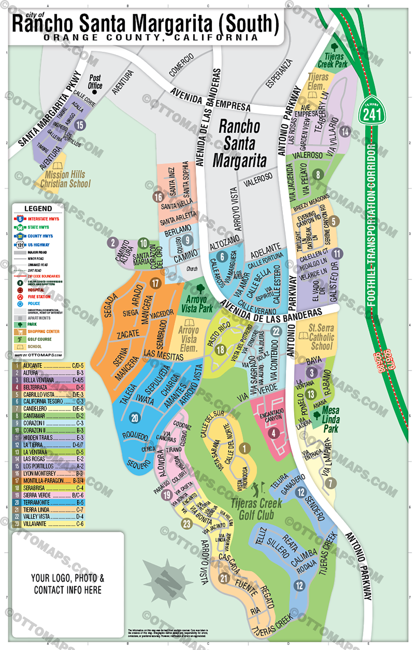 Rancho Santa Margarita Map - SOUTH, Orange County, CA - FILES - PDF and AI, editable, vector, royalty free