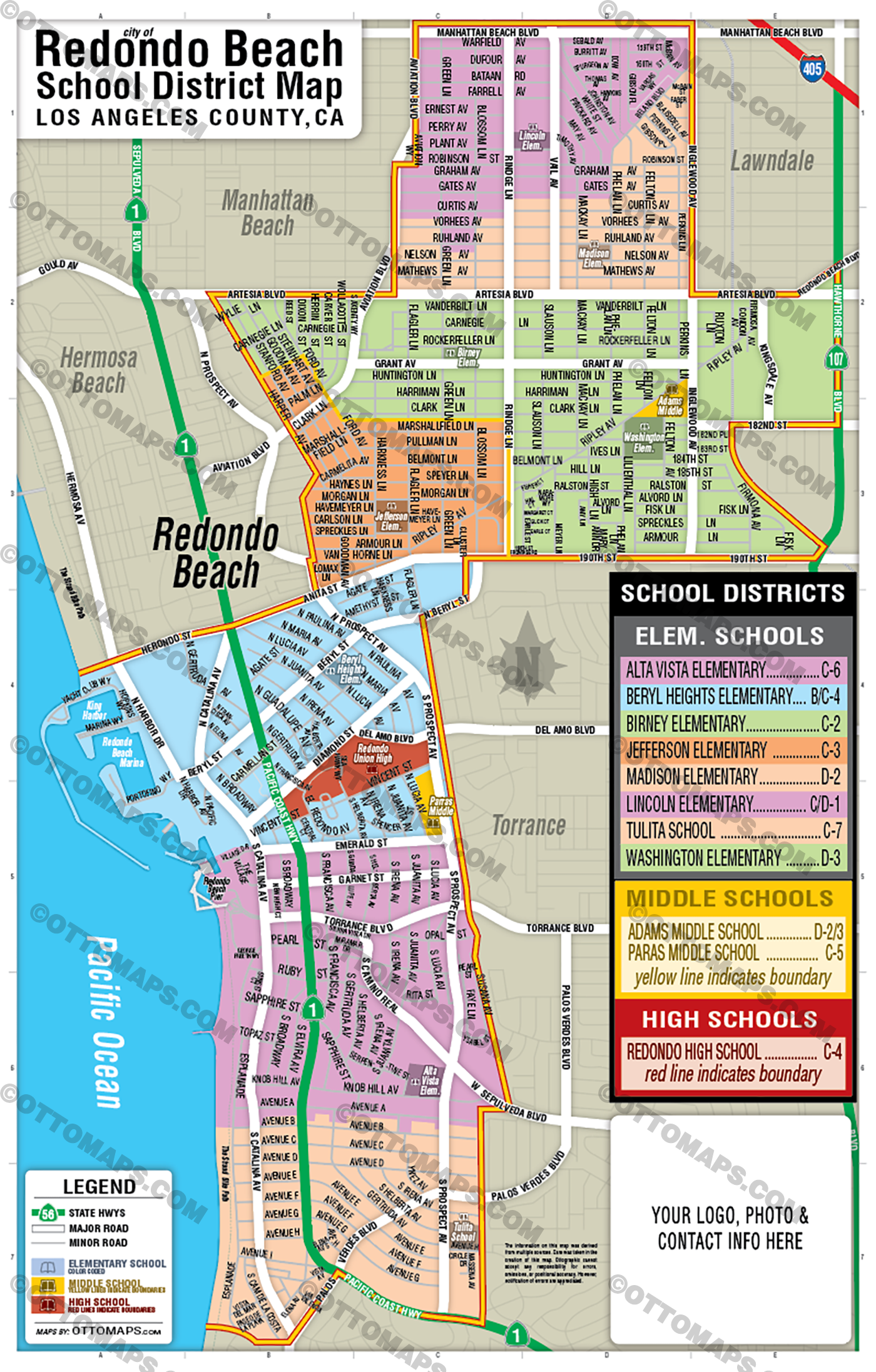 Redondo Beach School District Map - FILES - PDF and AI, editable, vector, royalty free