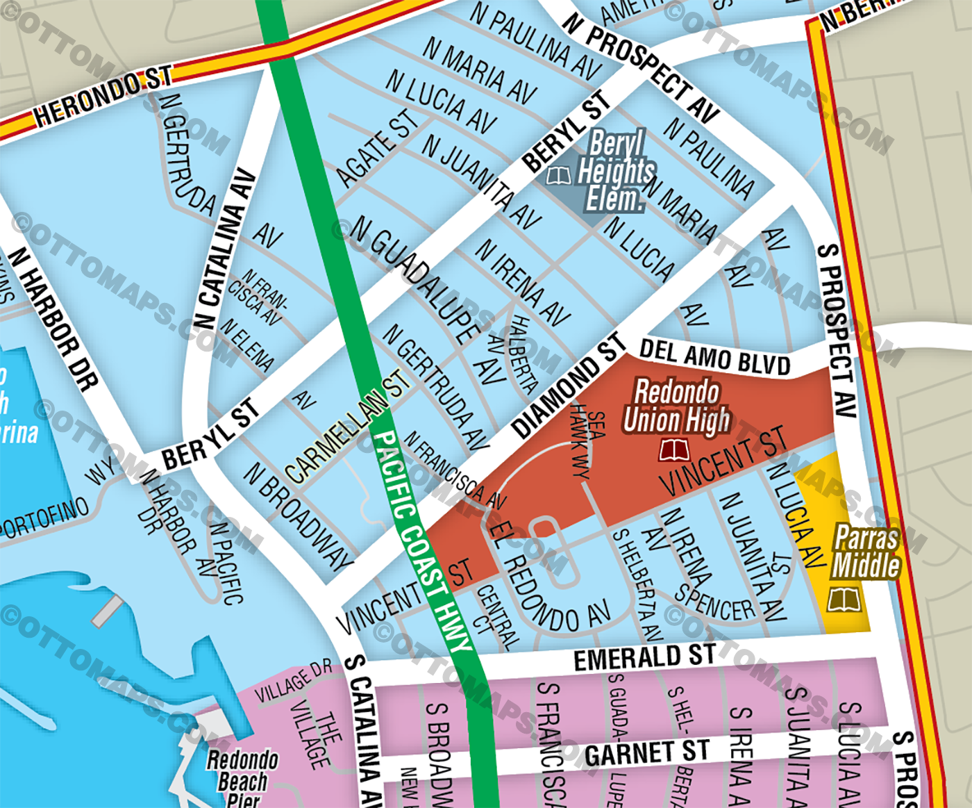 Redondo Beach School District Map - FILES - PDF and AI, editable, vector, royalty free