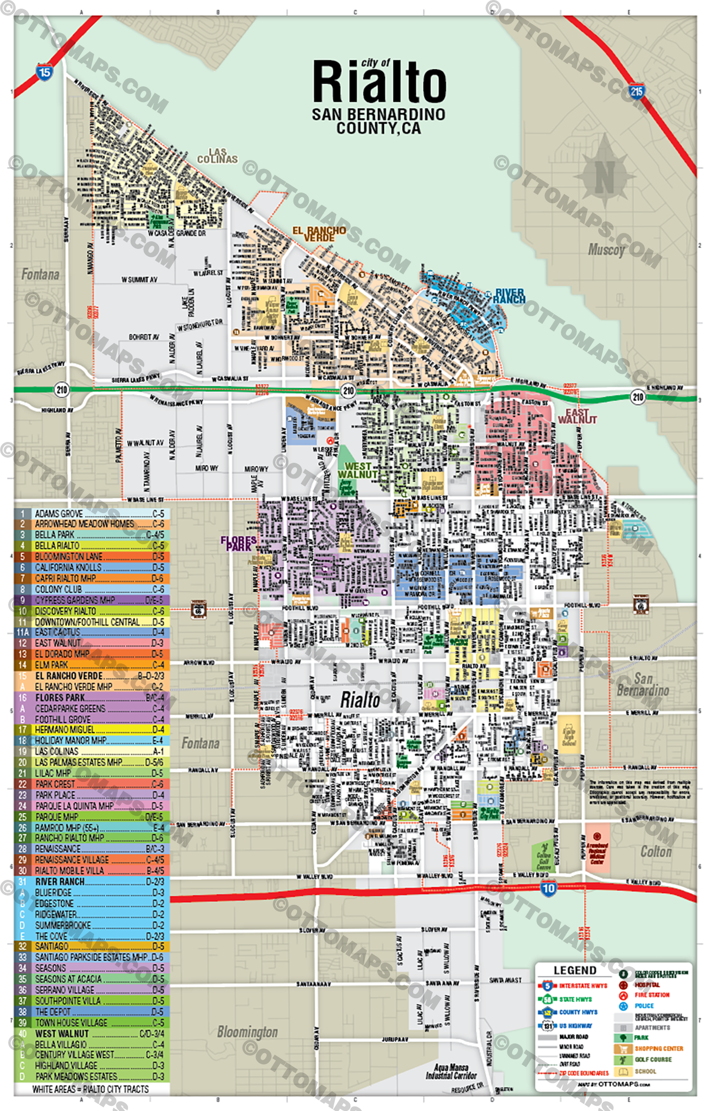 Rialto Map, San Bernardino County, CA - FILES - PDF and AI Files, editable, vector, royalty free no box