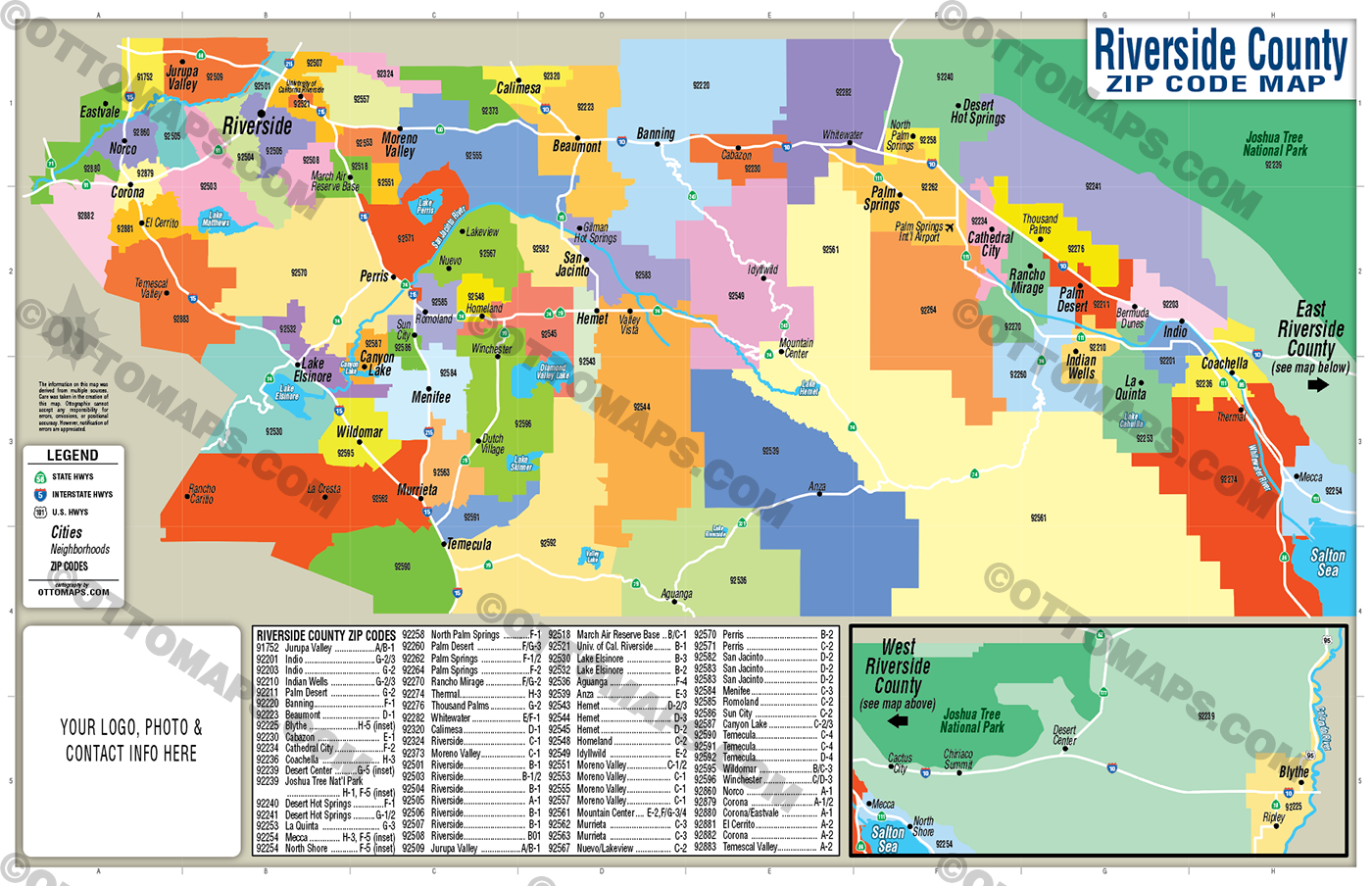Riverside County Zip Code Map - FILES - PDF and AI Files, editable, vector, royalty free