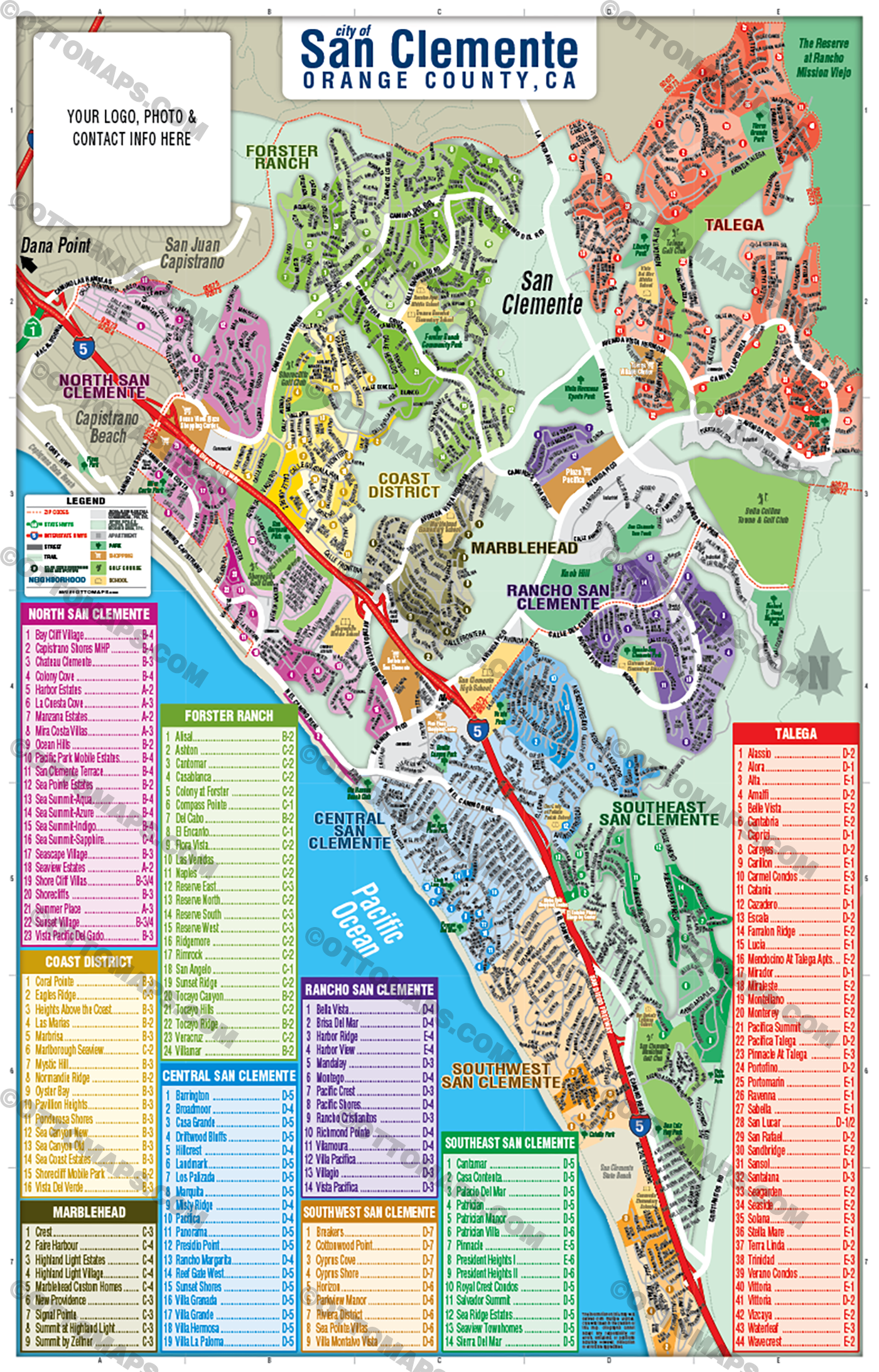 San Clemente Map, Orange County, CA - FILES - PDF and AI, editable, vector, royalty free
