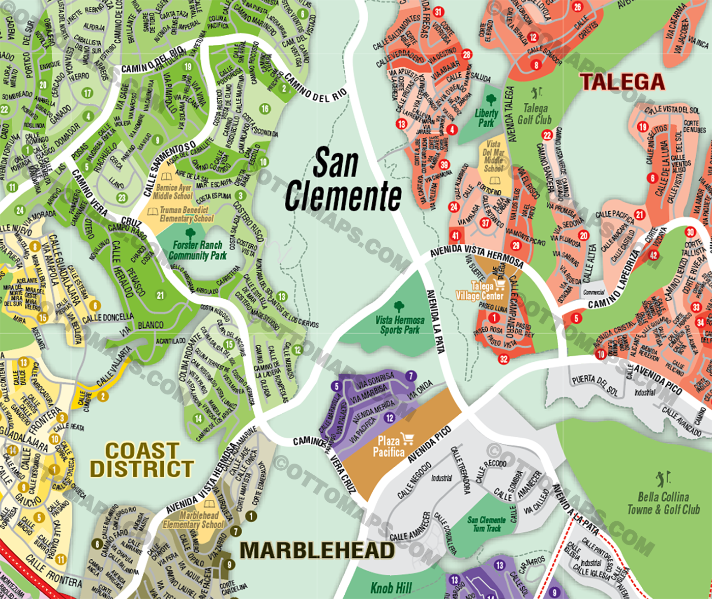 San Clemente Map, Orange County, CA - FILES - PDF and AI, editable, vector, royalty free