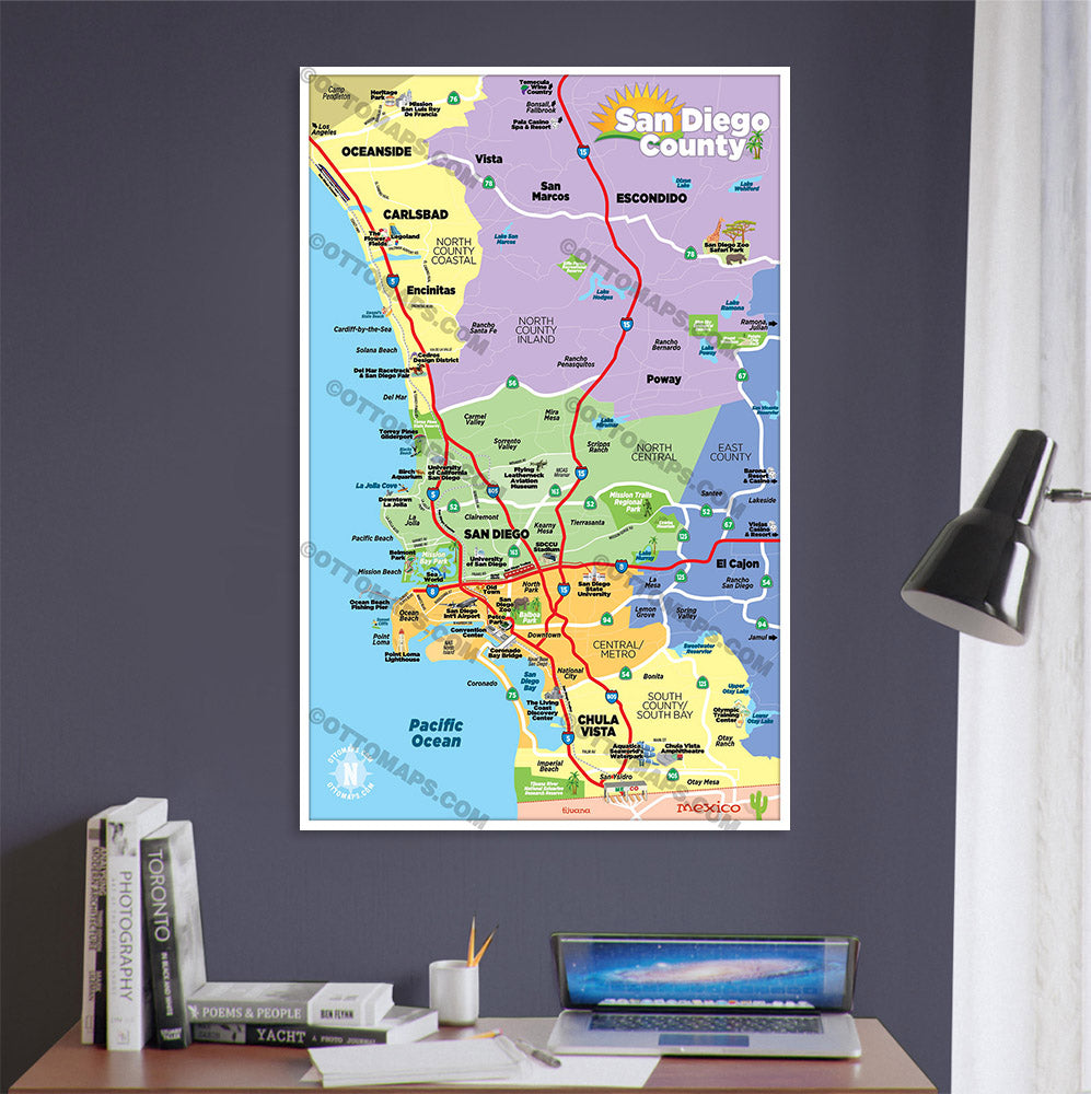 ソフマップ　テーマソング　hellosofmap 8cm8センチシングル邦楽CD San Diego County Tourist Map - POSTER PRINTS – Otto Maps