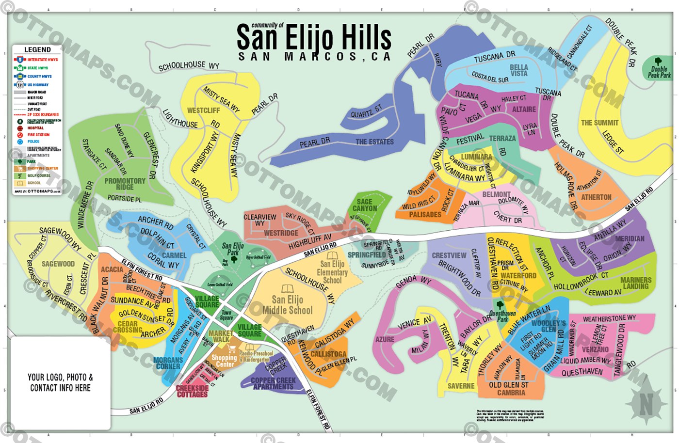 San Elijo Hills Map, San Diego County, CA - FILES - PDF and AI, editable, vector, royalty free