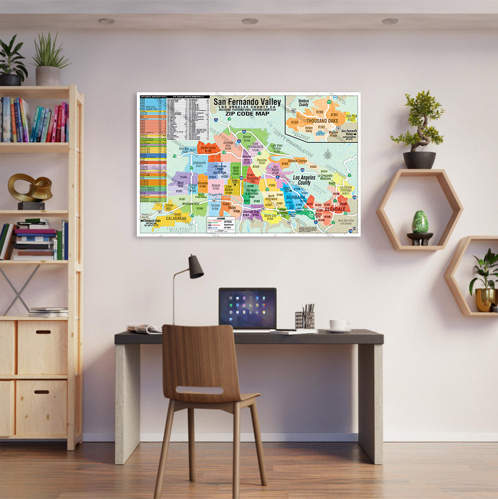 San Fernando Valley Zip Code Map with Thousand Oaks - POSTER PRINTS