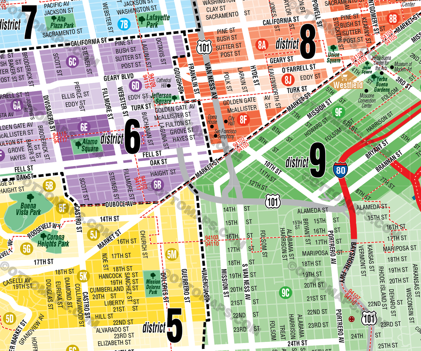 San Francisco Map with MLS Districts (Real Estate District Boundaries) - FILES - PDF and AI, editable, vector, layered, royalty free
