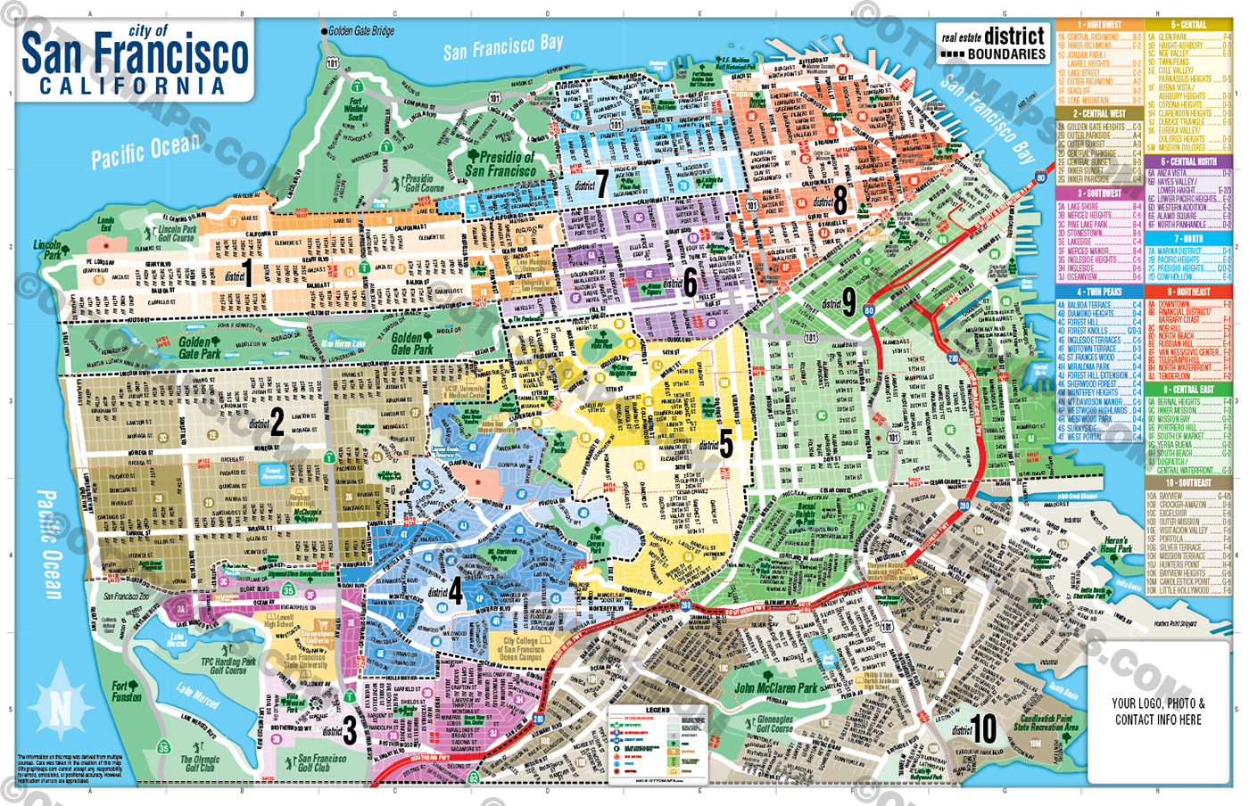 San Francisco Map with MLS Districts (Real Estate District Boundaries) - FILES - PDF and AI, editable, vector, layered, royalty free