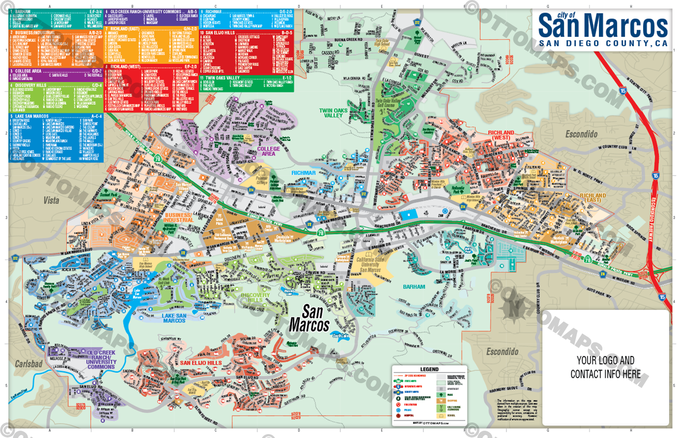 San Marcos and Lake San Marcos Map - FILES - PDF and AI, editable, vector, royalty free
