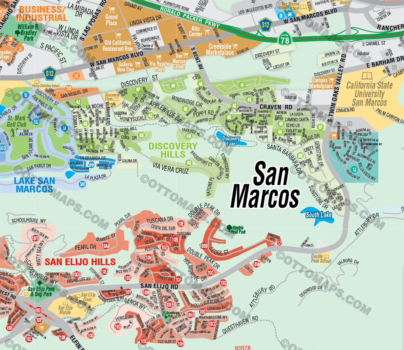 San Marcos and Lake San Marcos Map - FILES - PDF and AI, editable, vector, royalty free