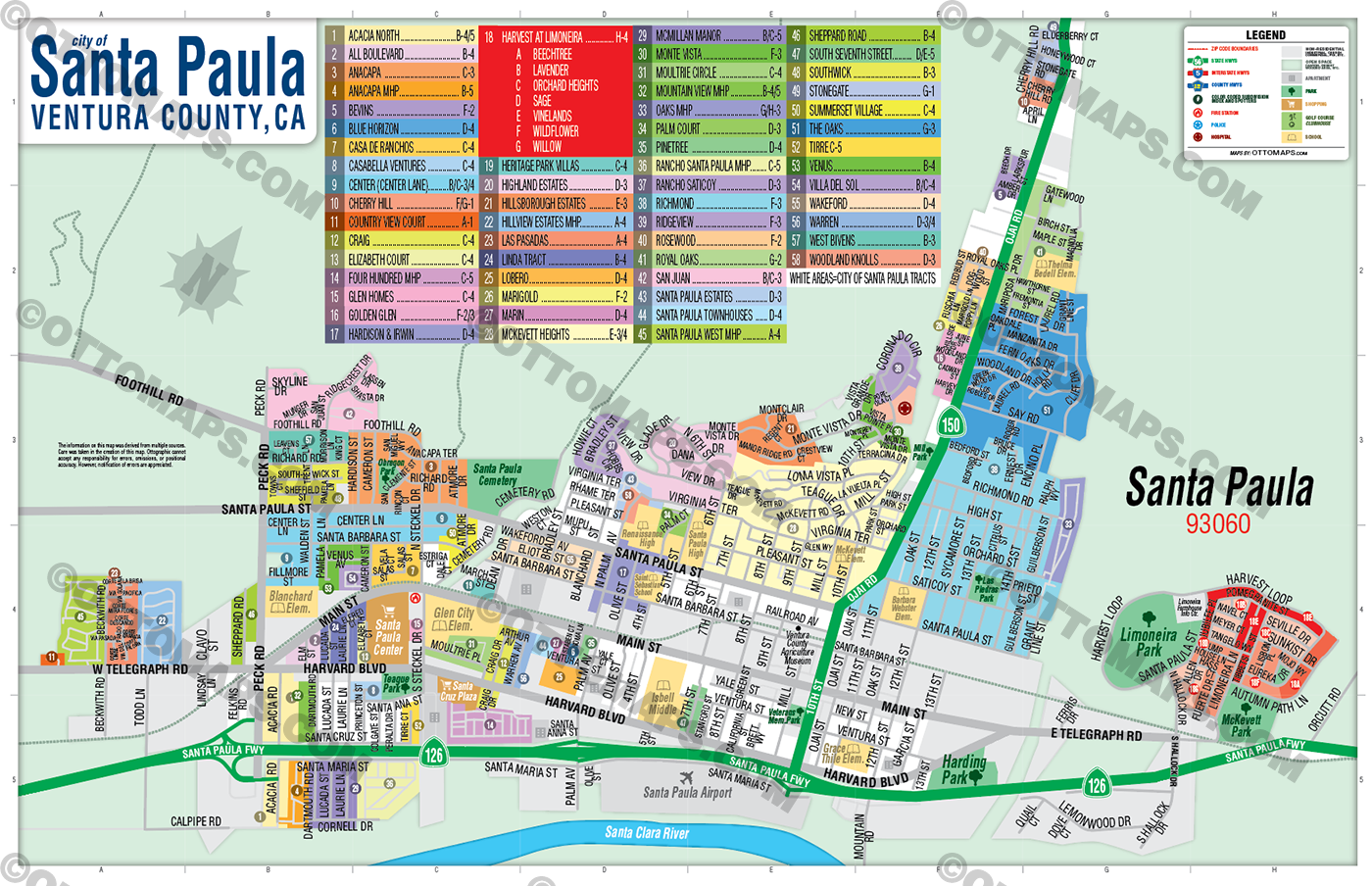 Santa Paula Map, Ventura County, CA - FILES - PDF and AI, editable, vector, royalty free