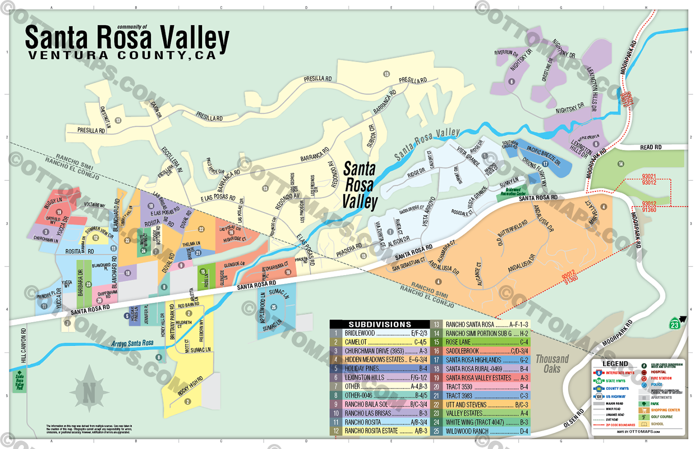 Santa Rosa Valley Map, Ventura County, CA - FILES - PDF and AI, editable, vector, royalty free