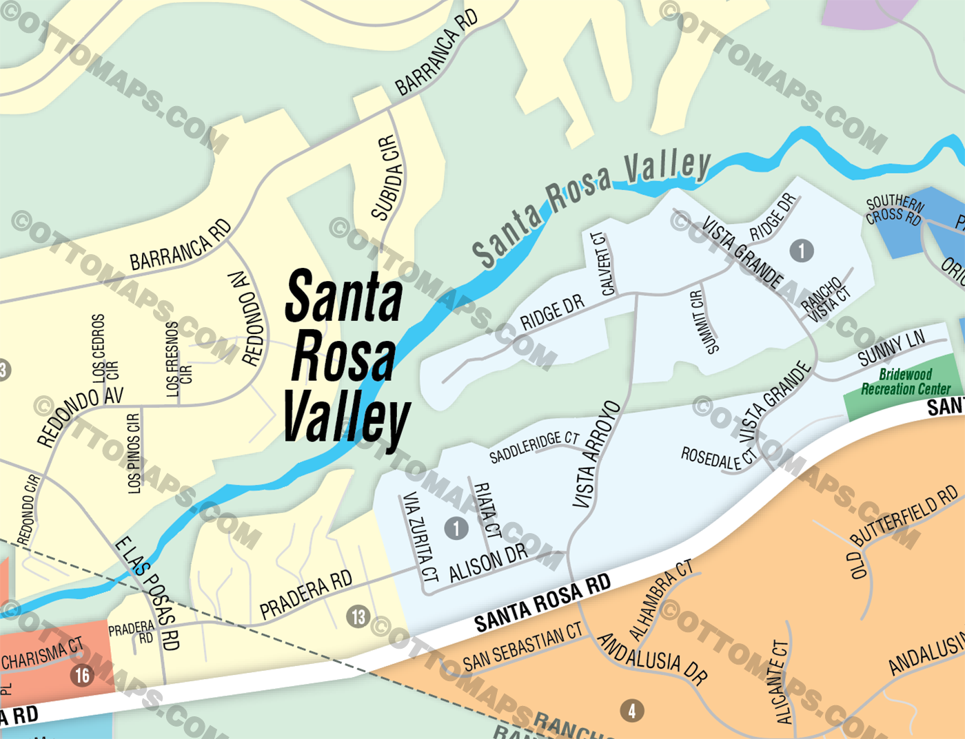 Santa Rosa Valley Map, Ventura County, CA - FILES - PDF and AI, editable, vector, royalty free