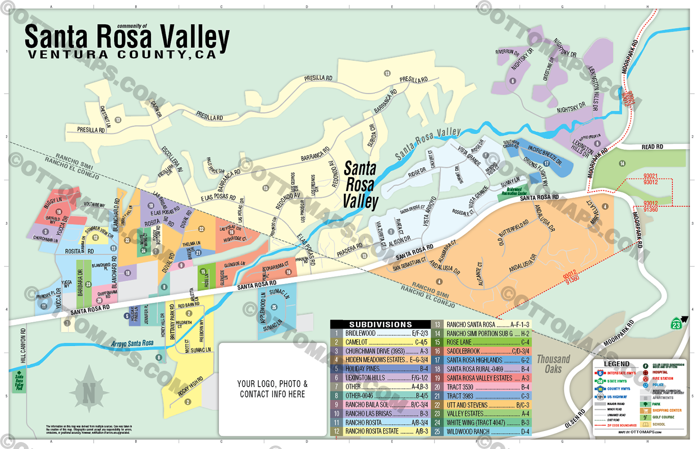 Santa Rosa Valley Map, Ventura County, CA - FILES - PDF and AI, editable, vector, royalty free