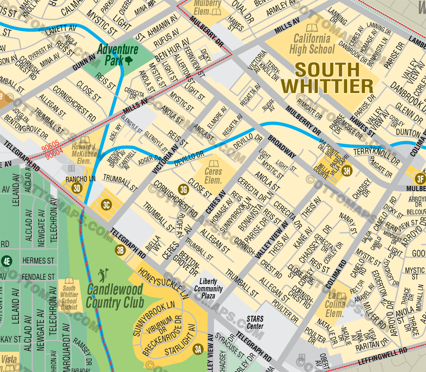 Whittier Unincorporated, Los Angeles County, CA - FILES - PDF and AI, editable, vector, royalty free