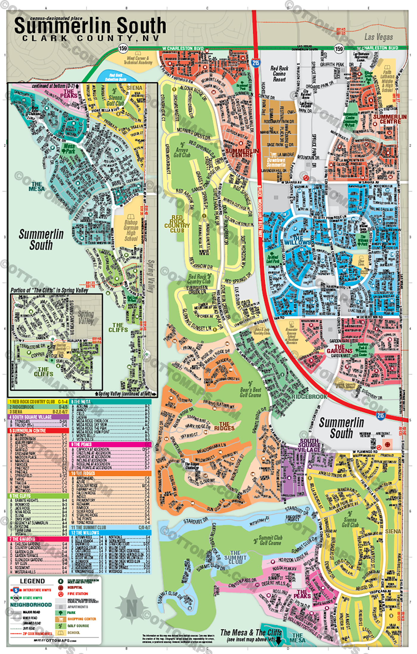 Summerlin South Map, Clark County, NV - FILES - PDF and AI, editable, vector, royalty free - no box