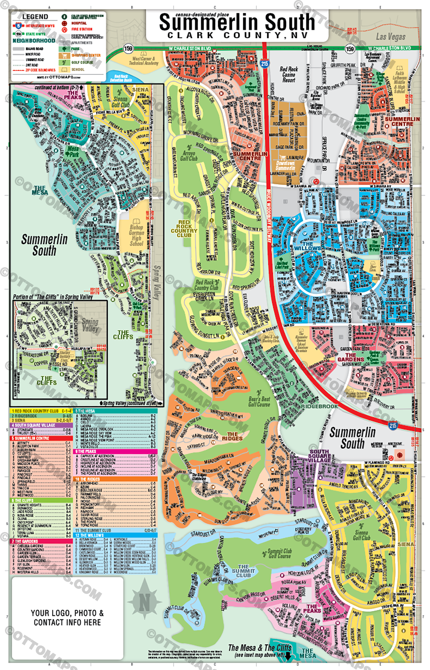 Summerlin South Map, Clark County, NV - FILES - PDF and AI, editable, vector, royalty free - with box