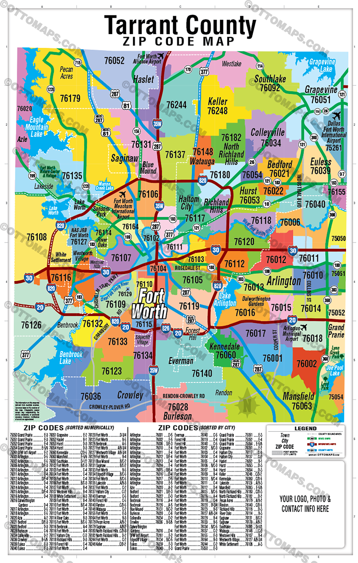Tarrant County Zip Code Map - FILES - PDF and AI Files, editable, vector, royalty free