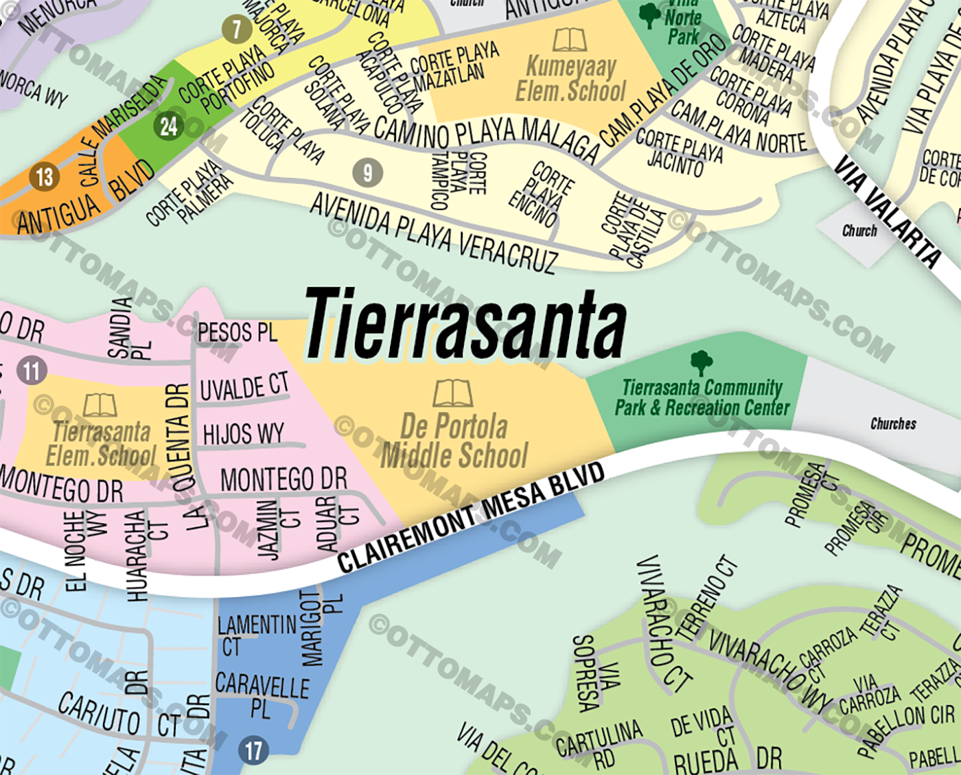 Tierrasanta Map, San Diego County, CA - FILES - PDF and AI, editable, vector, royalty free - zoom