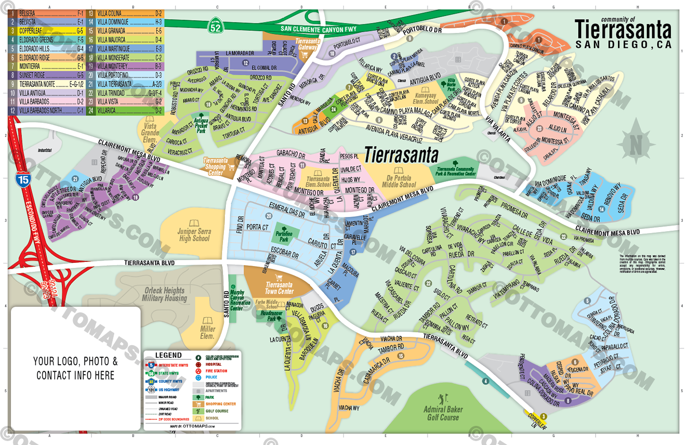 Tierrasanta Map, San Diego County, CA - FILES - PDF and AI, editable, vector, royalty free with box
