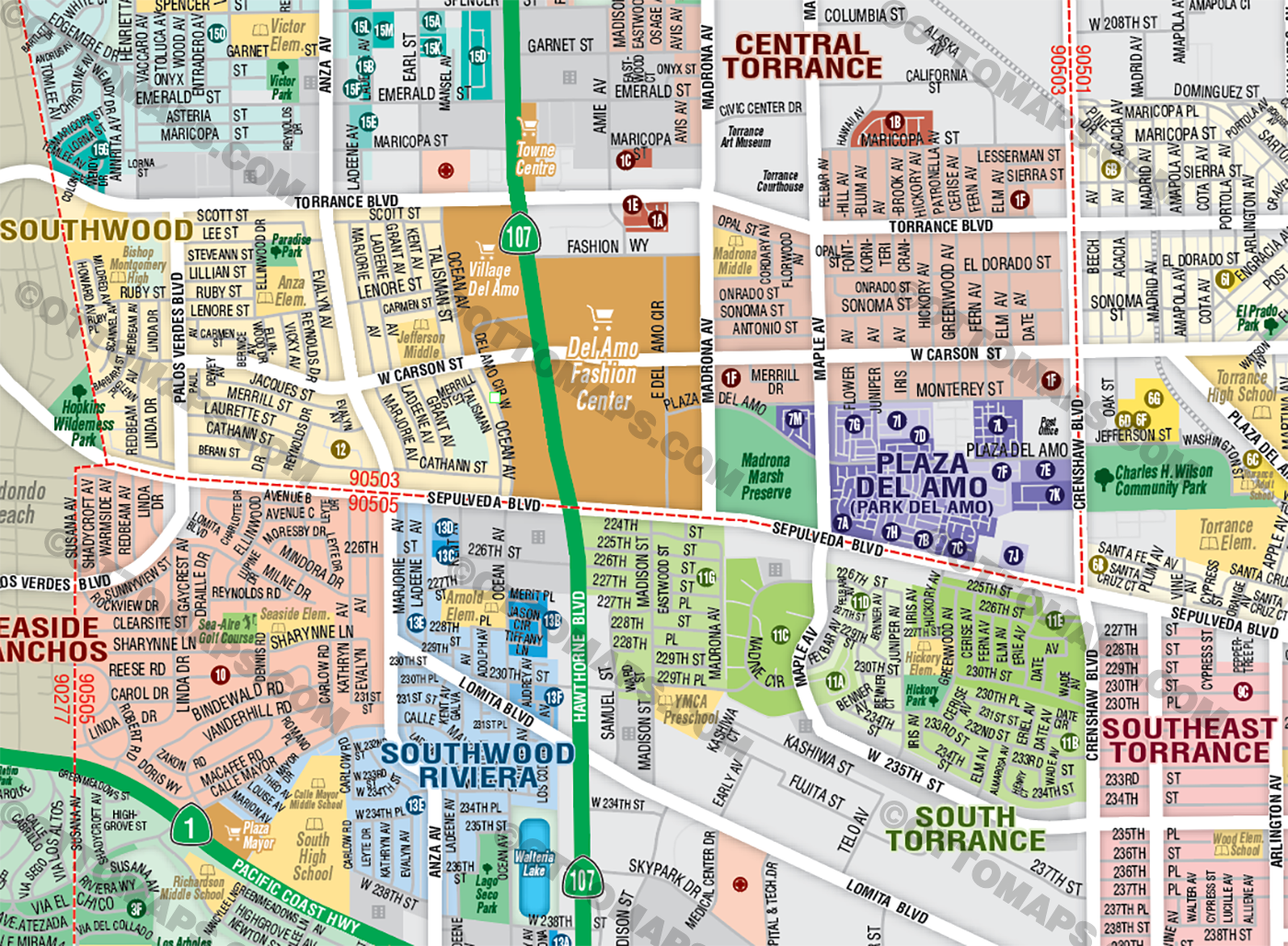 Torrance Map, LA County, CA - FILES - PDF and AI, editable, vector, royalty free