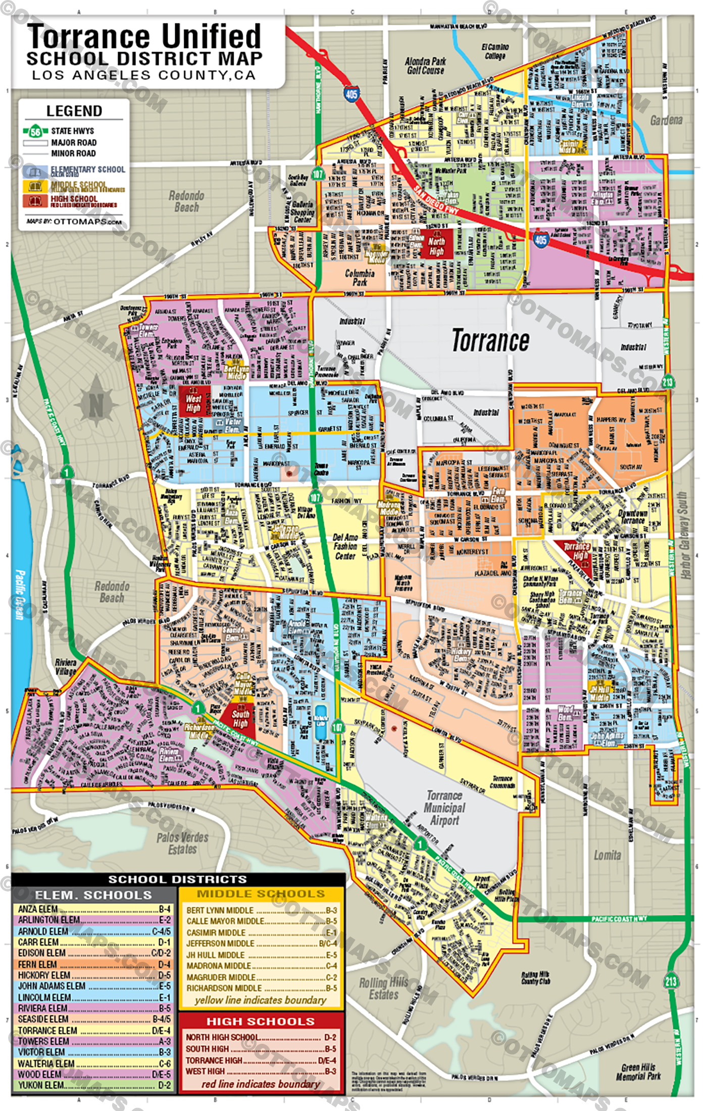 Torrance Unified School District Map - FILES - PDF and AI, editable, vector, royalty free