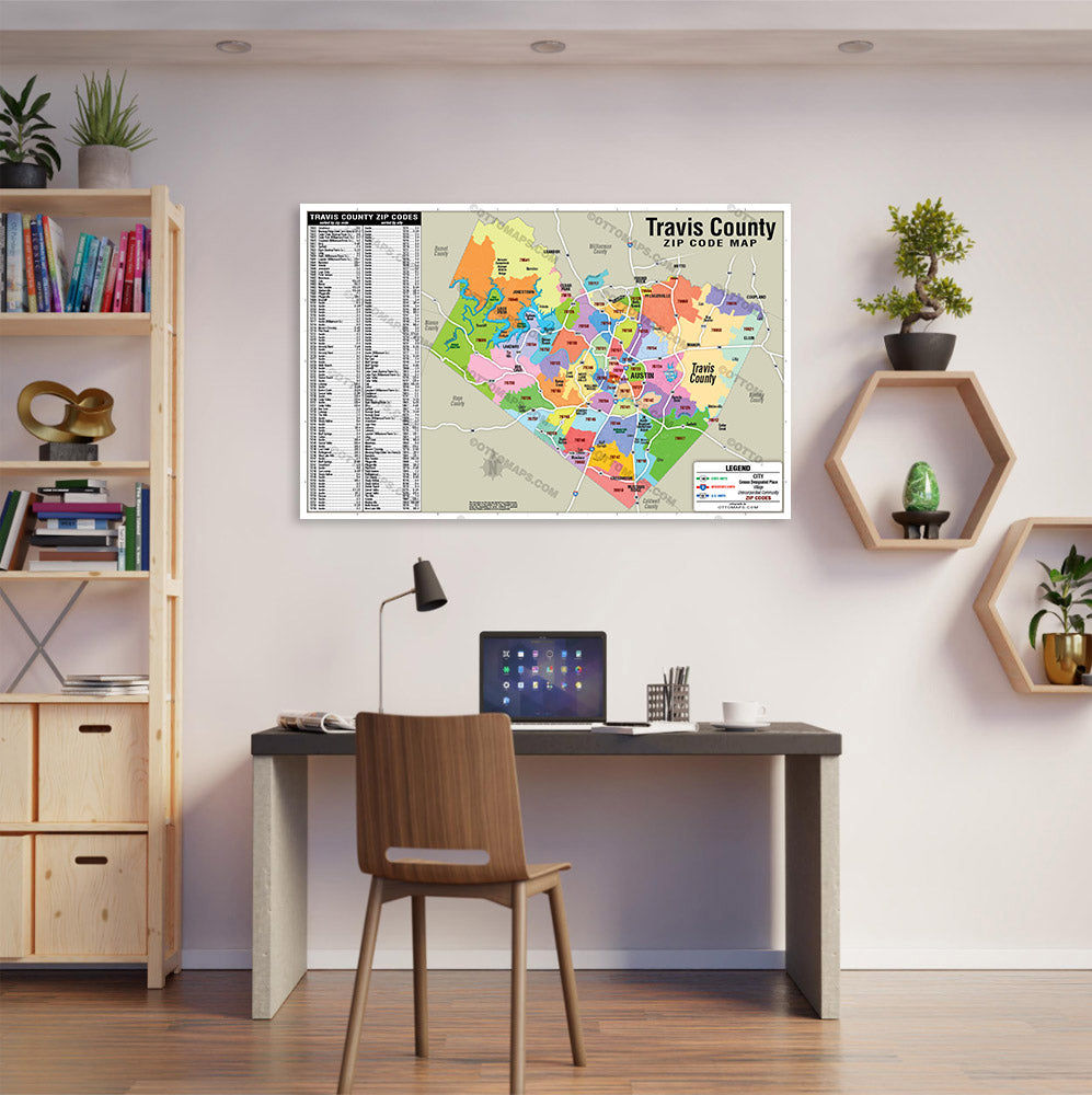 Travis County, TX - Austin Zip Code Map - POSTER PRINTS – Otto Maps