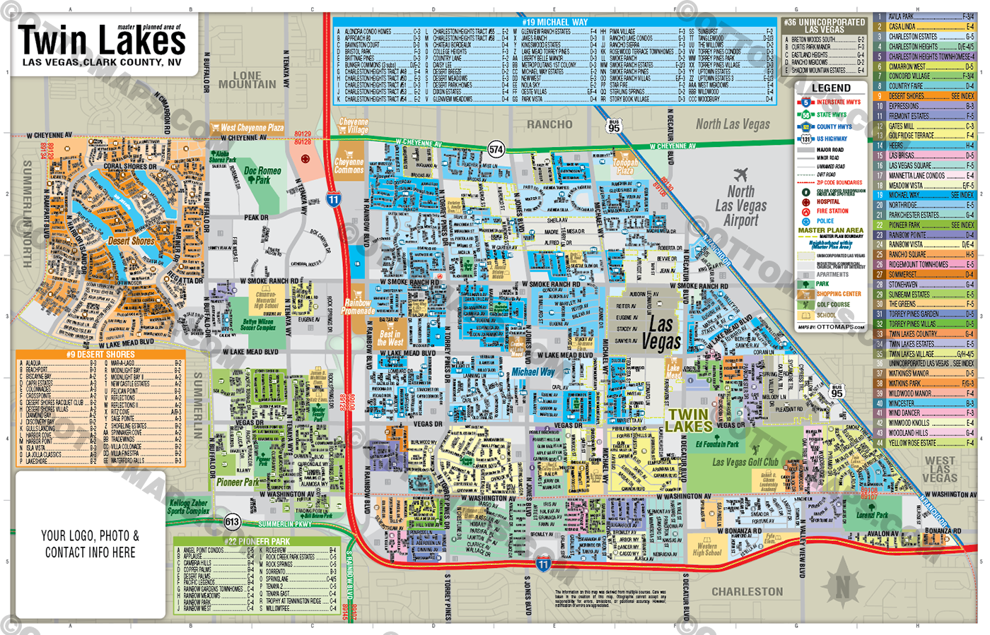 Twin Lakes, Las Vegas, NV - FILES - PDF and AI, editable, vector, royalty free with box