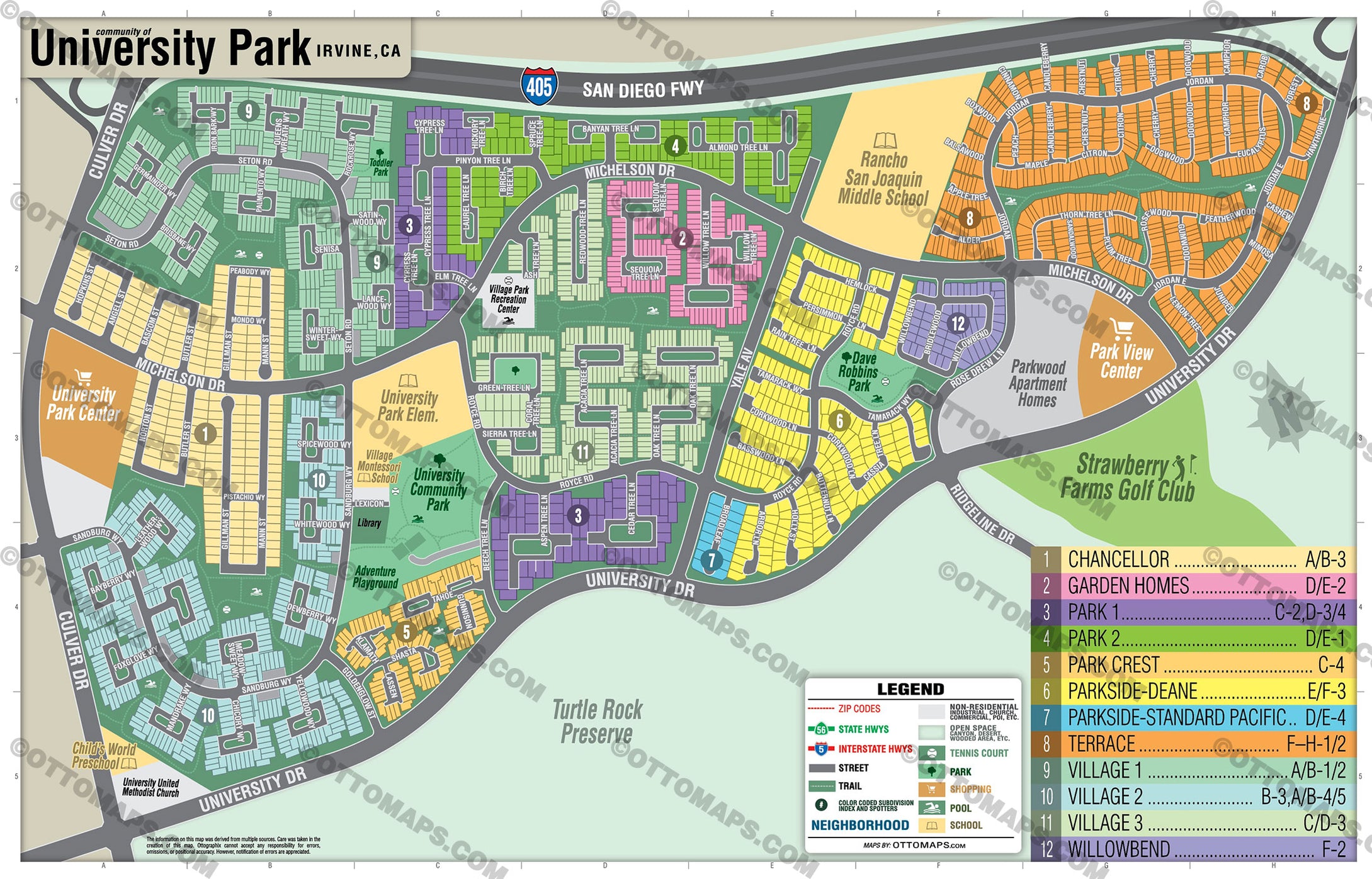 University Park Map, Irvine, CA - FILES - PDF and AI, editable, vector, royalty free