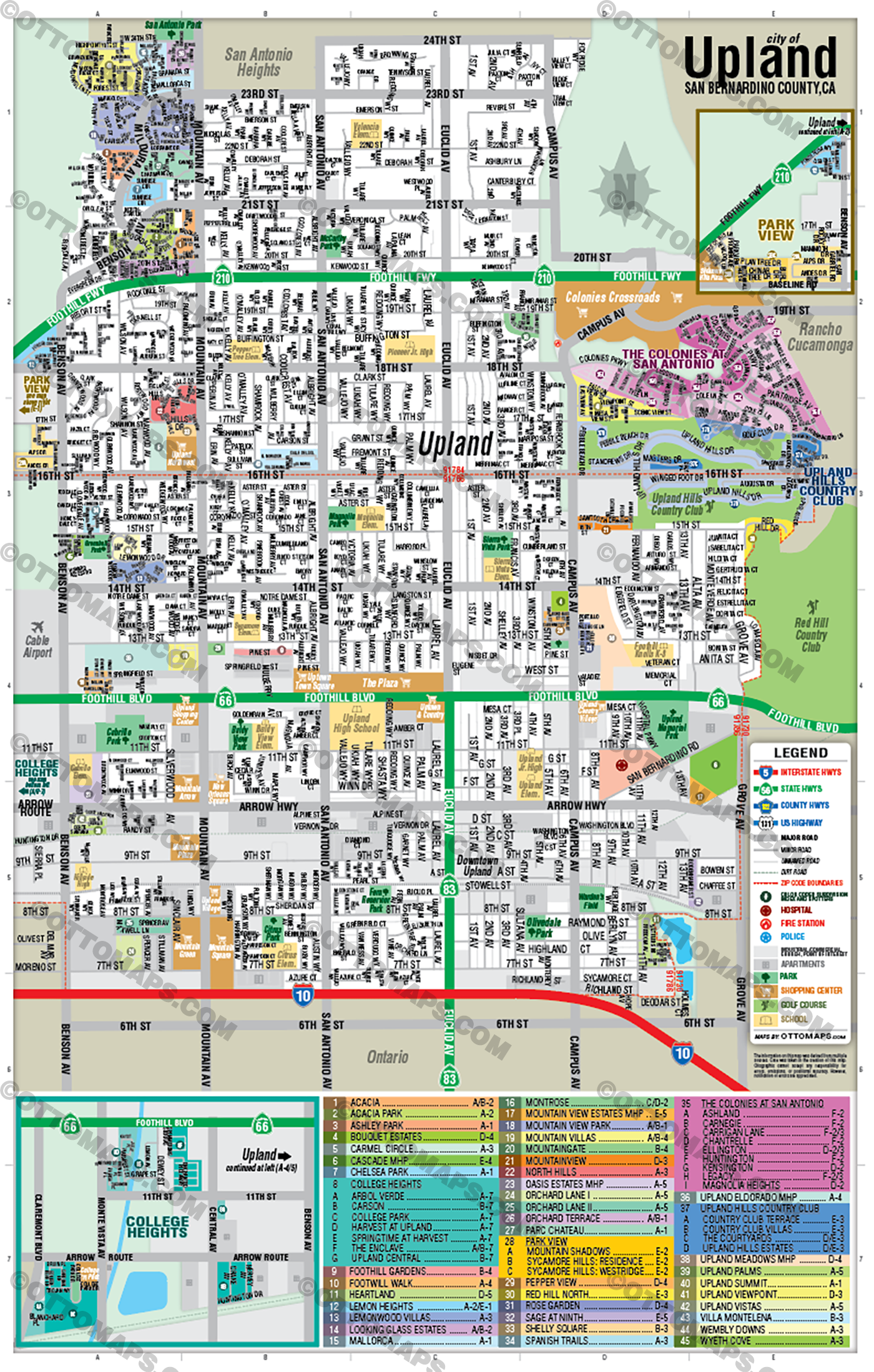 Upland Map, San Bernardino County, CA - POSTER PRINTS
