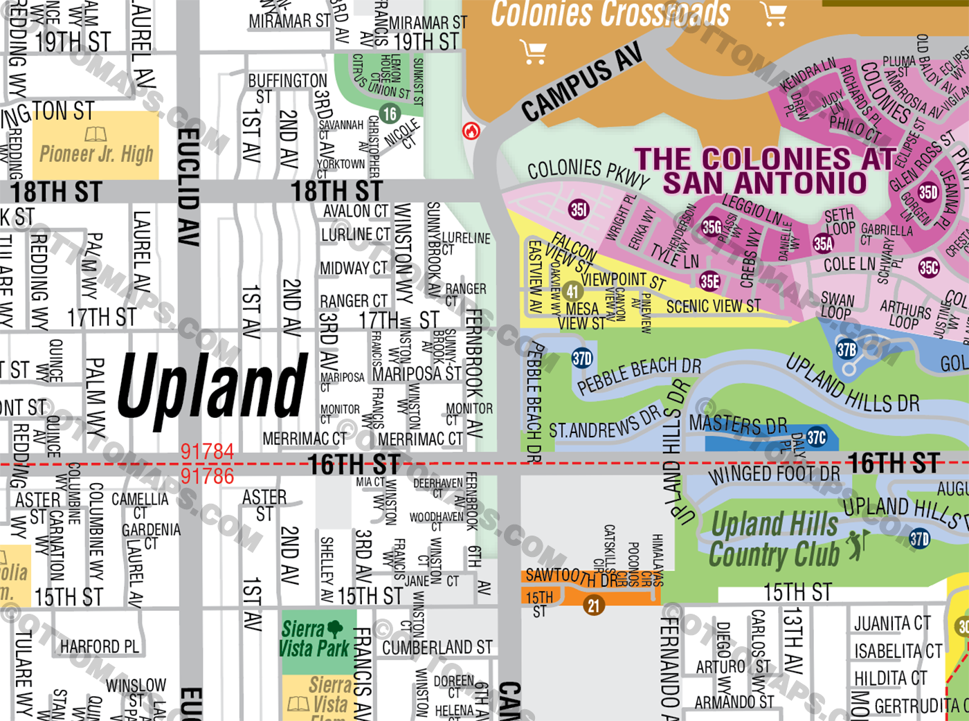 Upland Map, San Bernardino County, CA - FILES - PDF and AI, editable, vector, royalty free