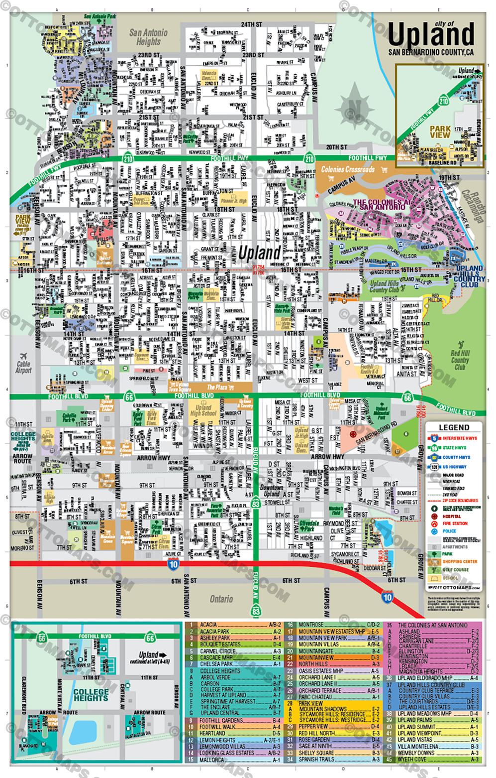 Upland Map, San Bernardino County, CA -  POSTER PRINTS