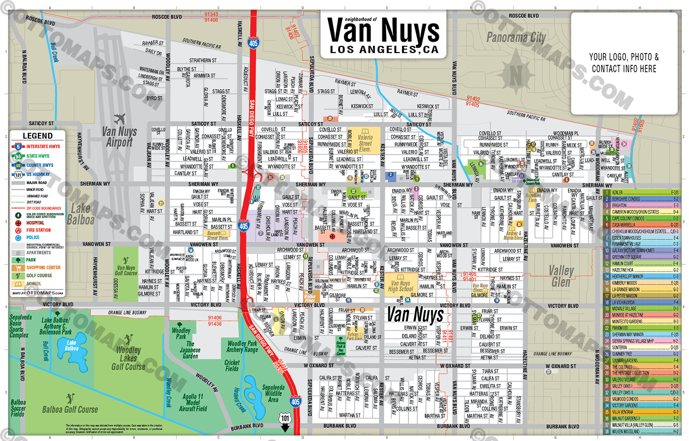 Van Nuys Map, Los Angeles, CA - FILES - PDF and AI, editable, vector, royalty free